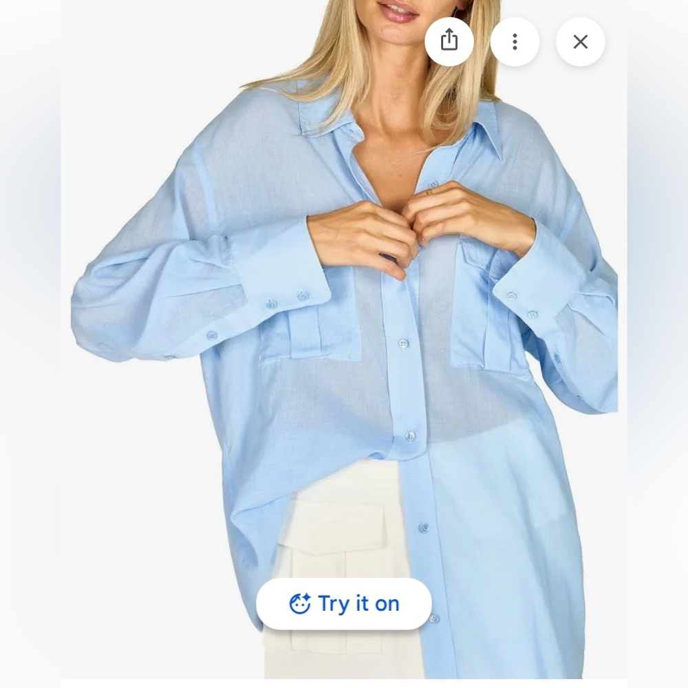 Secret Mission Women's Este Cotton Voile Button-Down Shirt - Light Blue